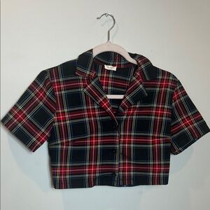 J. Galt Vibrant Plaid Crop Top - Red, Blue, and Yellow